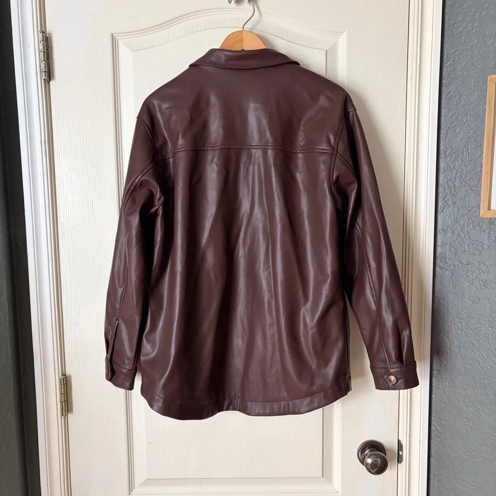Stoosh Brown Leather Jacket, Zumiez, Buckle, Front pockets, button down, M